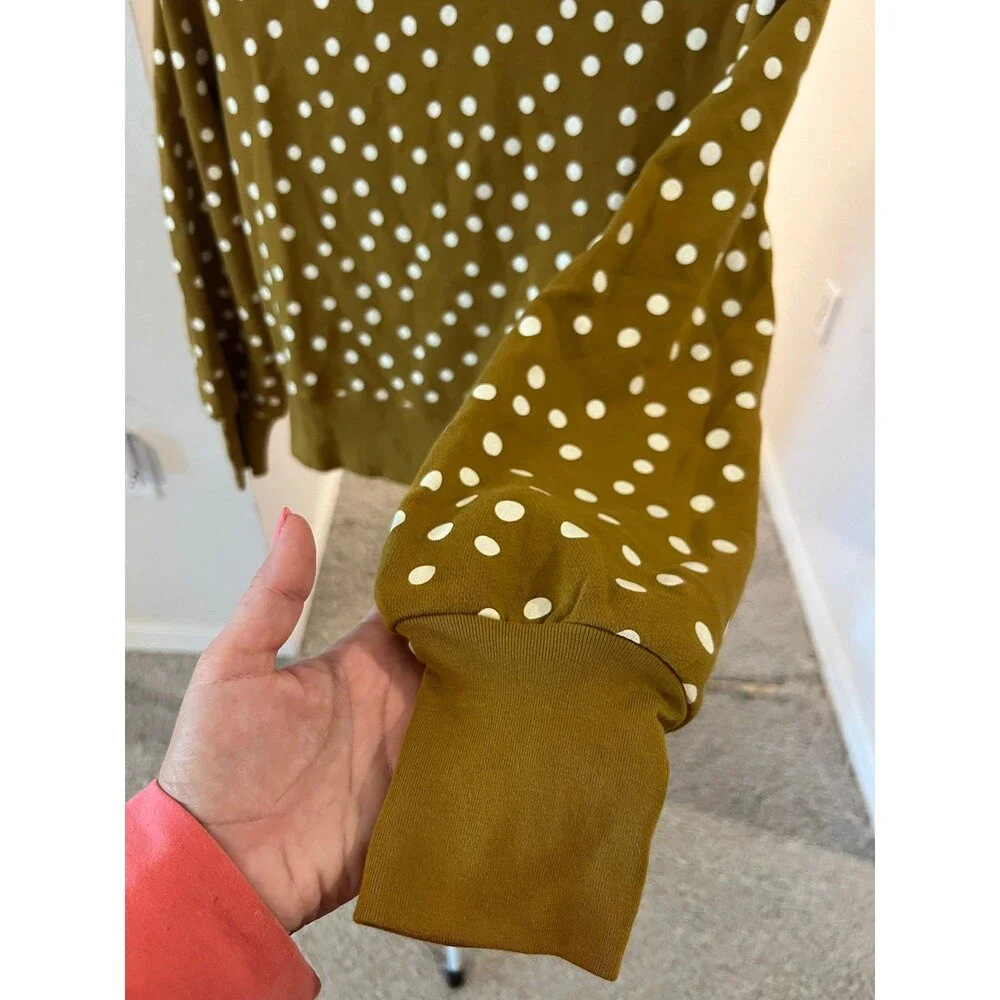Madewell NWT! Banded Crewneck Polkadot Sweatshirt in Deep Mustard / Green Size M - Picture 4 of 12